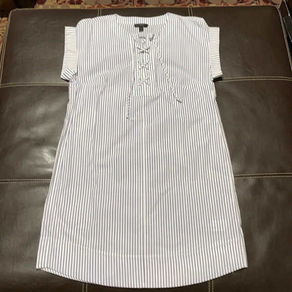 Striped Lace-up Cotton Shirtdress White Blue - Picture 4 of 11